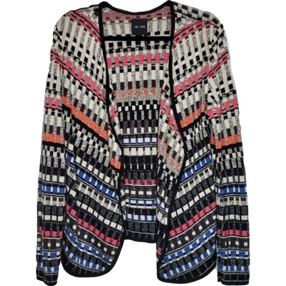 Nic + Zoe Multi Color Striped Long Sleeve Cardigan Waterfall Jacket Size Small